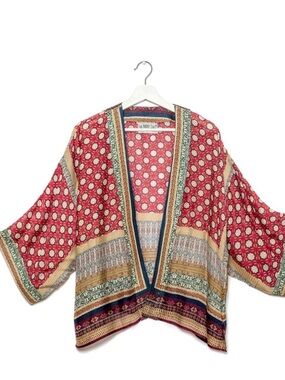 Women's One Hundred Stars Moorish Burgundy Kimono- one size